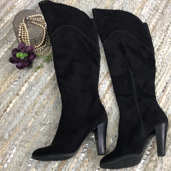 Impo Shoes - Knee high boots - Faux suede laser cut high heel